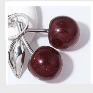 Cherry Red Silver Tone Hardware Keychain Bab Charm
